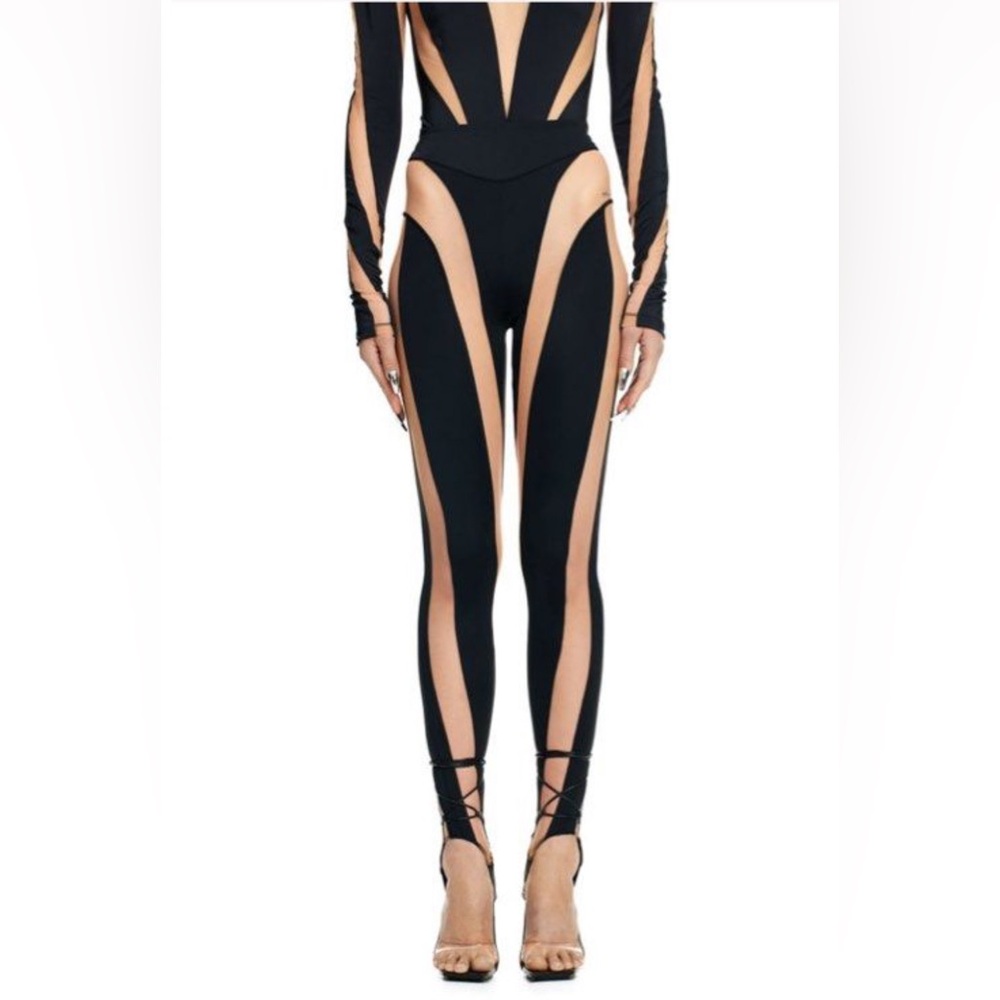 SOLD OUT Mugler H&M Black and Nude Sheer Stirup Leggings New 6